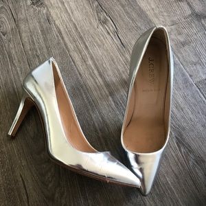 J crew silver metallic pointed toe classic pumps
